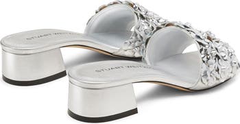 サンダル・ミュール Stuart Weitzman SS25 MEADOW SLIDE (SK177LQT XM4) Stuart Weitzman Meadow Metallic Leather Flower Slides