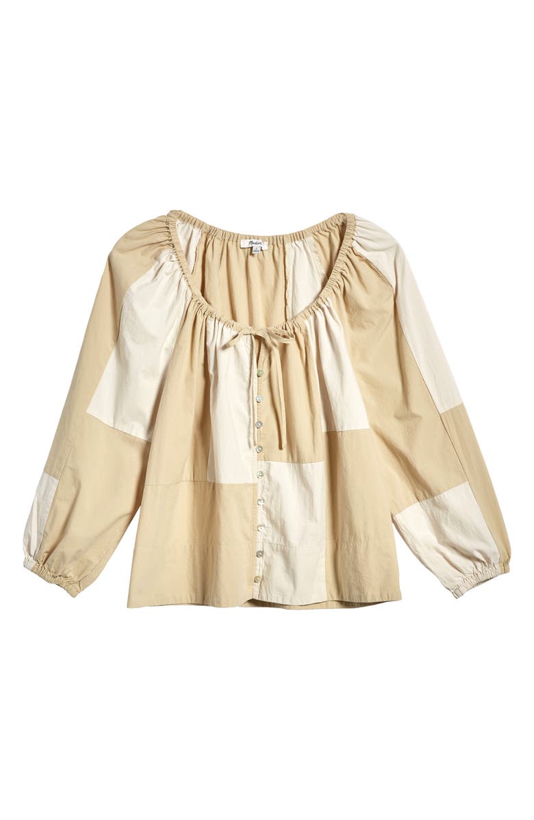 Madewell Patchwork Tie Front Poplin Top, Alternate, color,