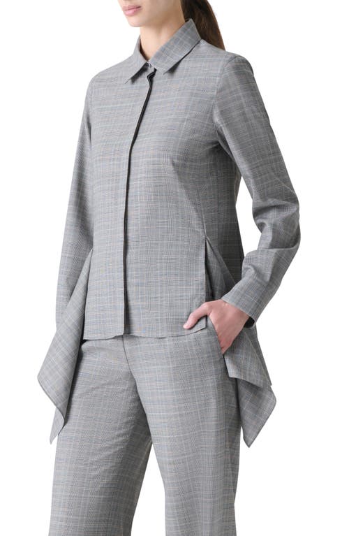 Akris Prince Of Wales Plaid Cool Wool Peplum Button-up Shirt In Gray
