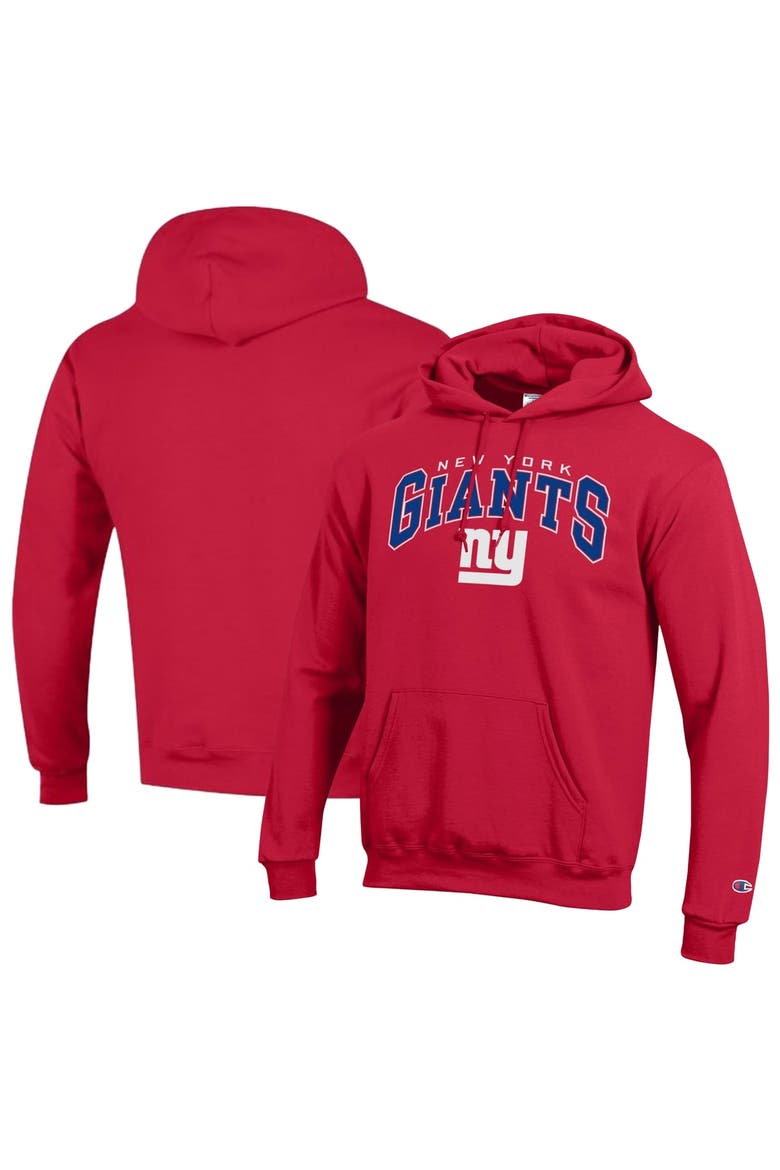 Men's Champion Red New York Giants Powerblend Arch over Logo Hoodie, Main, color, Red