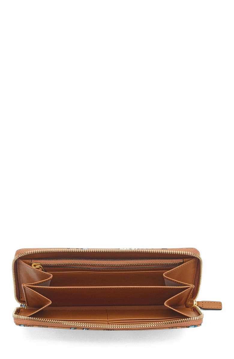 MCM Aren Zip Around Wallet in Rabot Visetos, Alternate, color, Cognac
