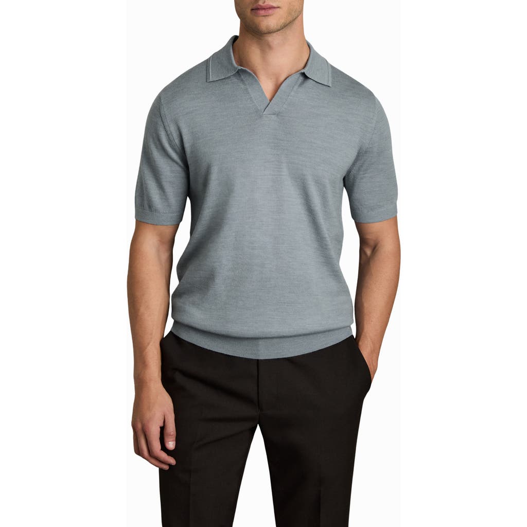 Reiss Duchie Johnny Collar Short Sleeve Wool Polo Sweater In Soft Blue Melange