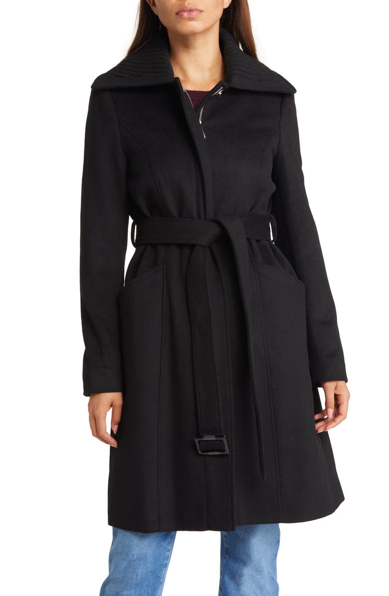 Sam Edelman Rib Collar Wool Blend Trench Coat, Main, color, 