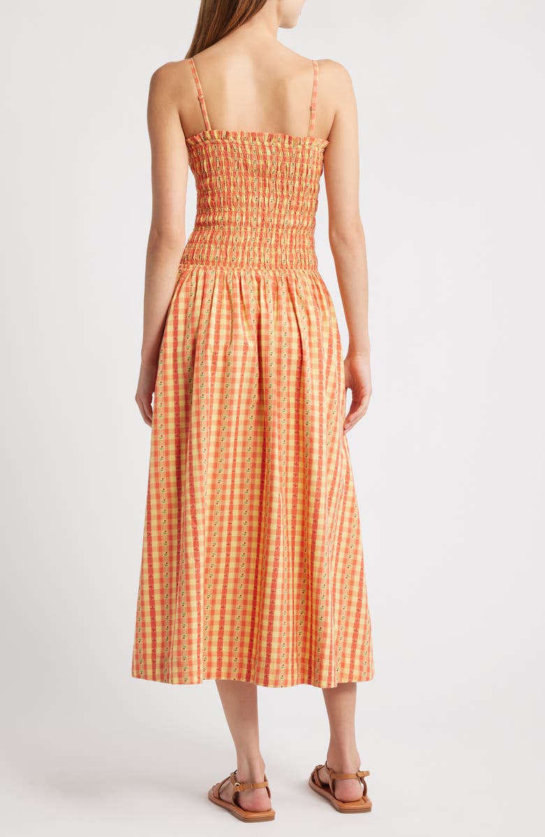 Damson Madder Grace Smocked Organic Cotton Midi Sundress, Alternate, color, Orange