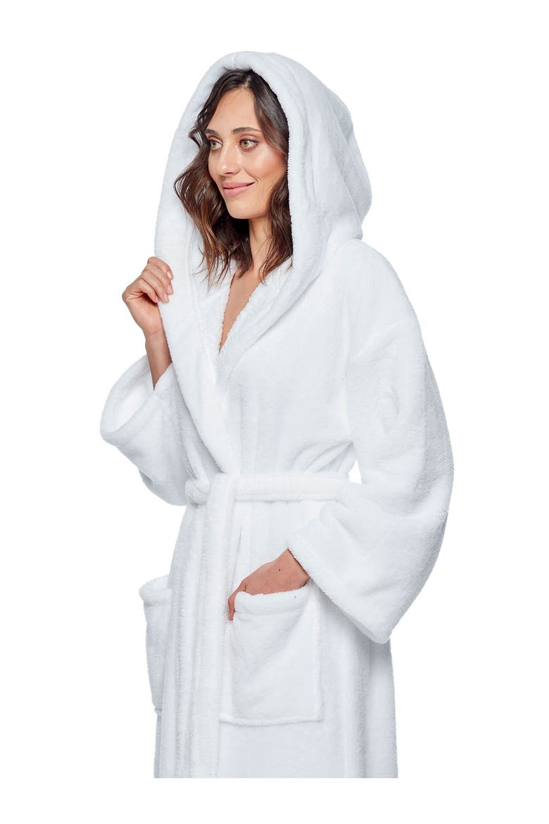 Womens Long Fleece Robe with Hood, Alternate, color, White