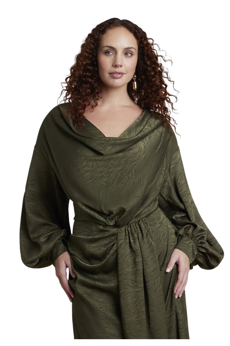 Draped Jacquard Maxi Dress (plus), Alternate, color, OLIVE