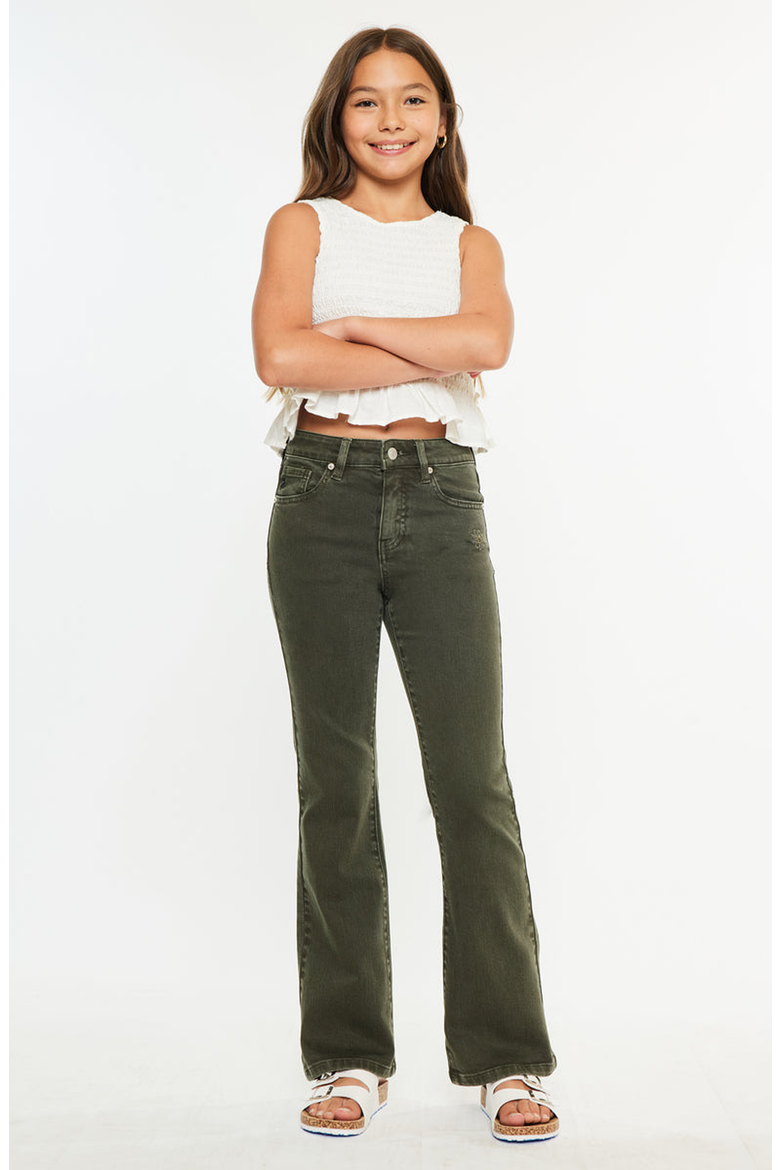 Ezra High Rise Flare Jeans, Alternate, color, Dark Olive