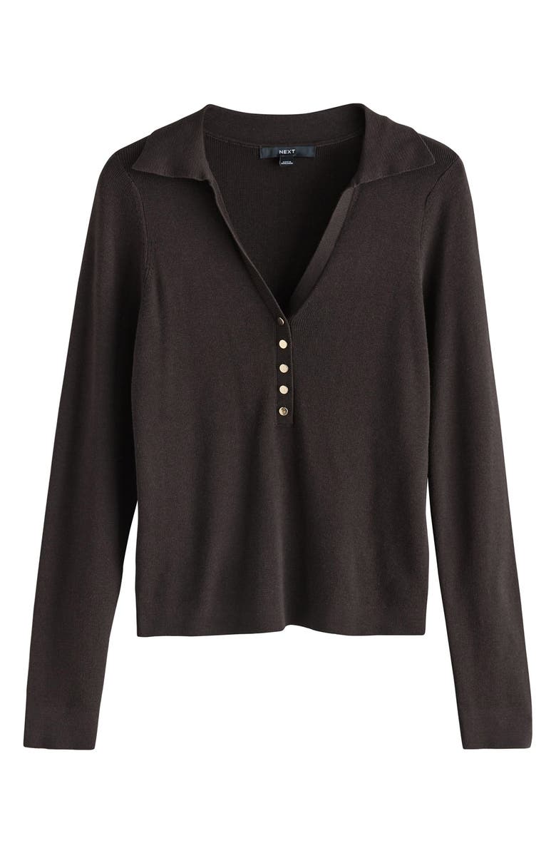 NEXT Collar Rib Cotton Blend Top, Alternate, color, Brown