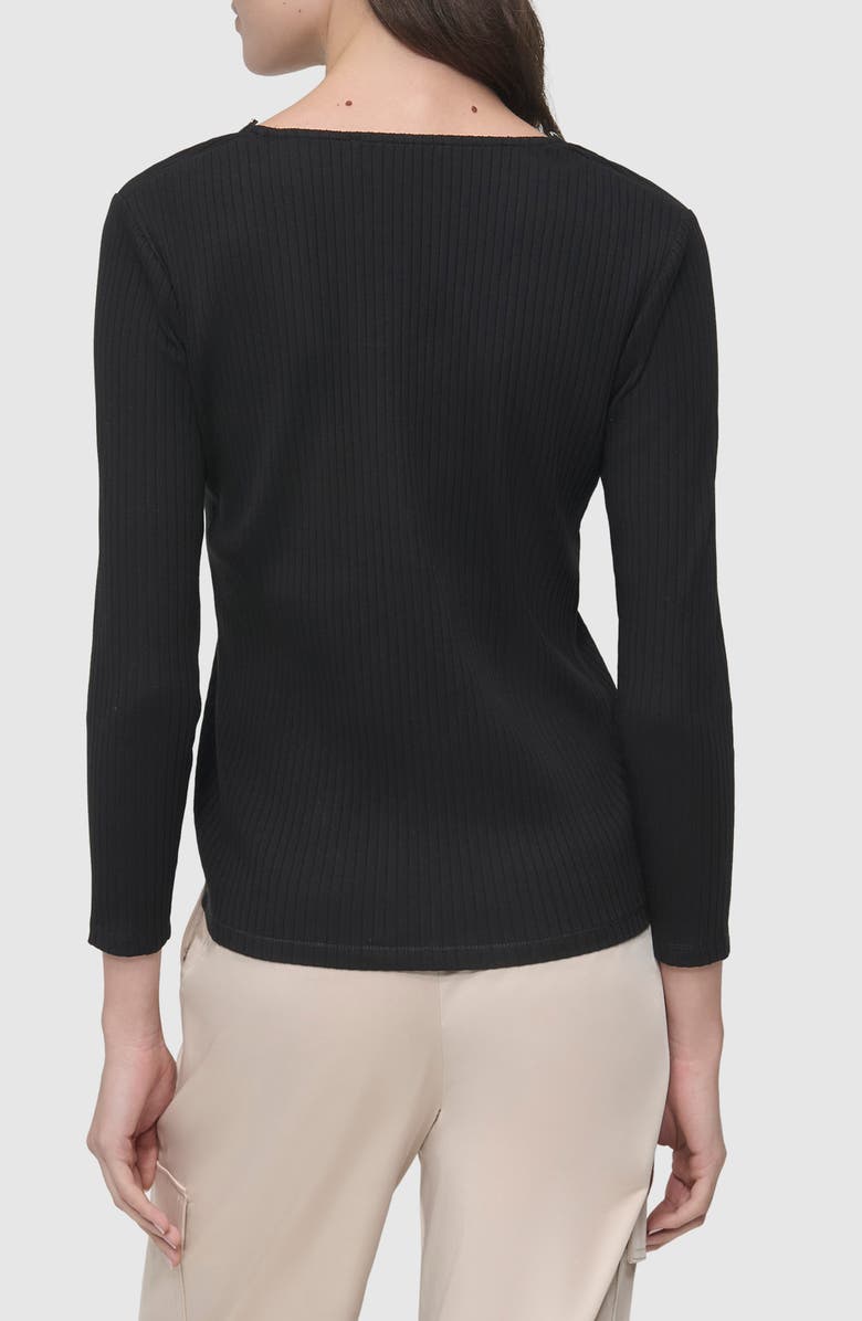 DKNY V-Neck Rib Long Sleeve Top, Alternate, color, 