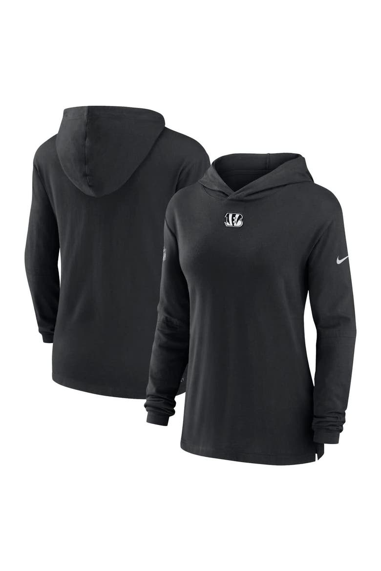 Women's Nike Black Cincinnati Bengals Sideline Performance Long Sleeve Hoodie T-Shirt, Main, color, Black