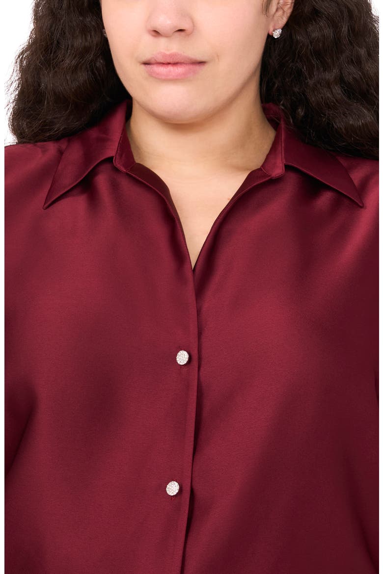 Charmeuse Button-Up Shirt, Alternate, color, BURGUNDY
