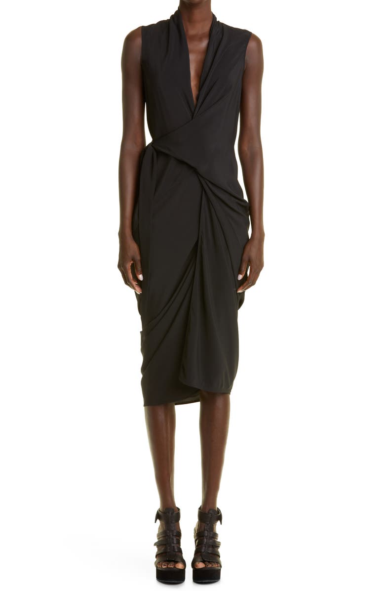 Rick Owens Sleeveless Draped Midi Dress, Main, color, 
