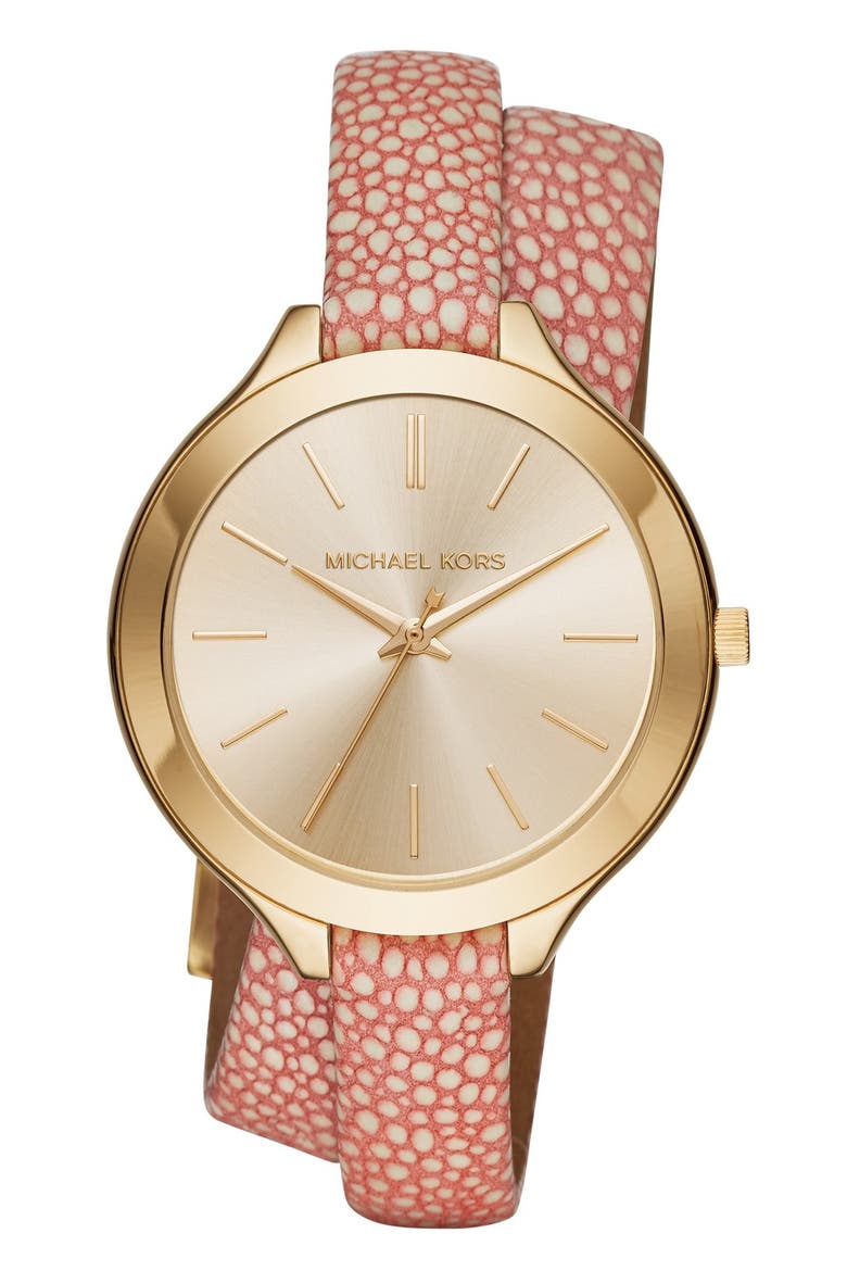 'Slim Runway' Leather Strap Watch, 42mm, Main, color, PINK/ GOLD