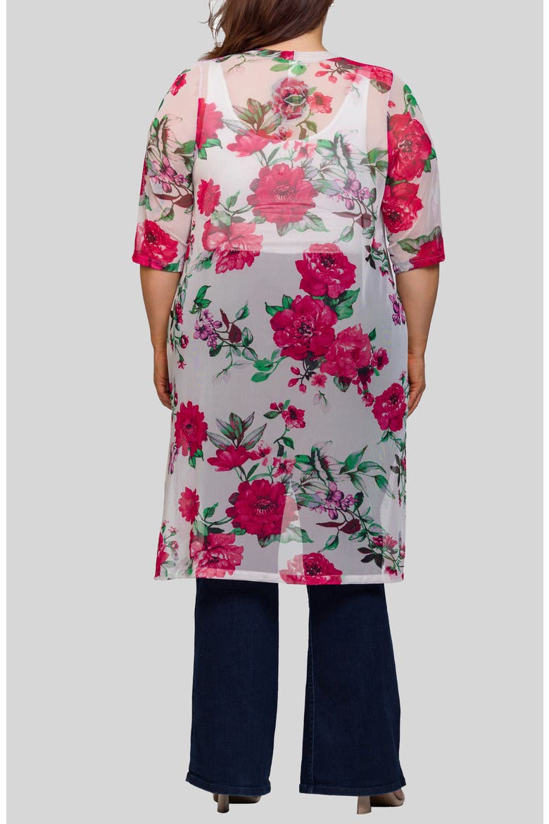 Rose Print Sheer Open Front Long Jacket, Alternate, color, WHITE MULTI