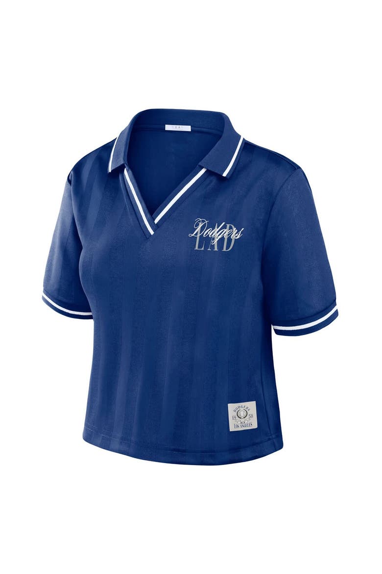 Women's WEAR by Erin Andrews  Royal Los Angeles Dodgers Cropped V-Neck Polo, Alternate, color, Royal