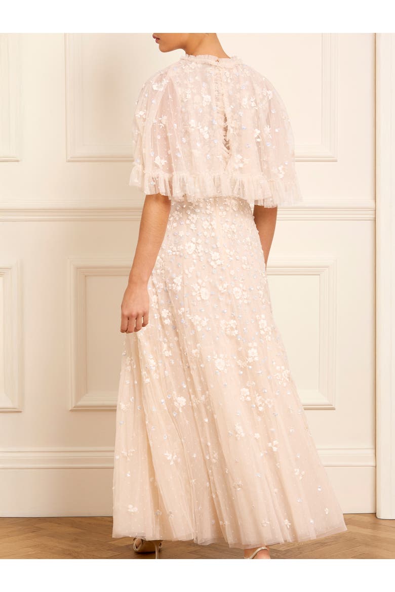 Dahlia Ditsy Short Cape Ankle Gown, Alternate, color, Cream
