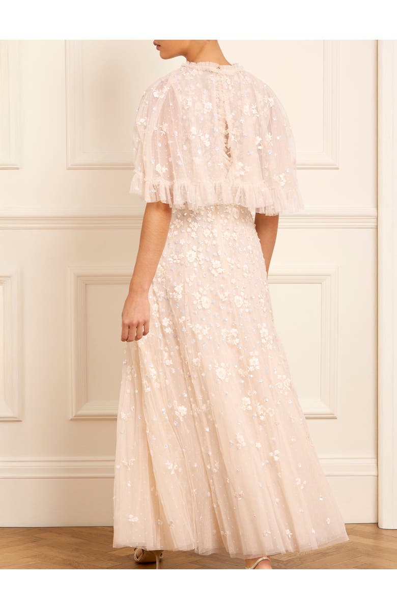 Needle & Thread Dahlia Ditsy Short Cape Ankle Gown, Alternate, color, Cream