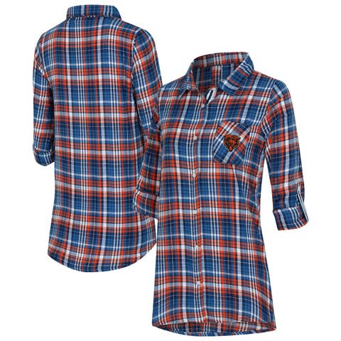 Women's Concepts Sport Navy Chicago Bears Laney Plaid Tri-Blend Full-Button Nightshirt