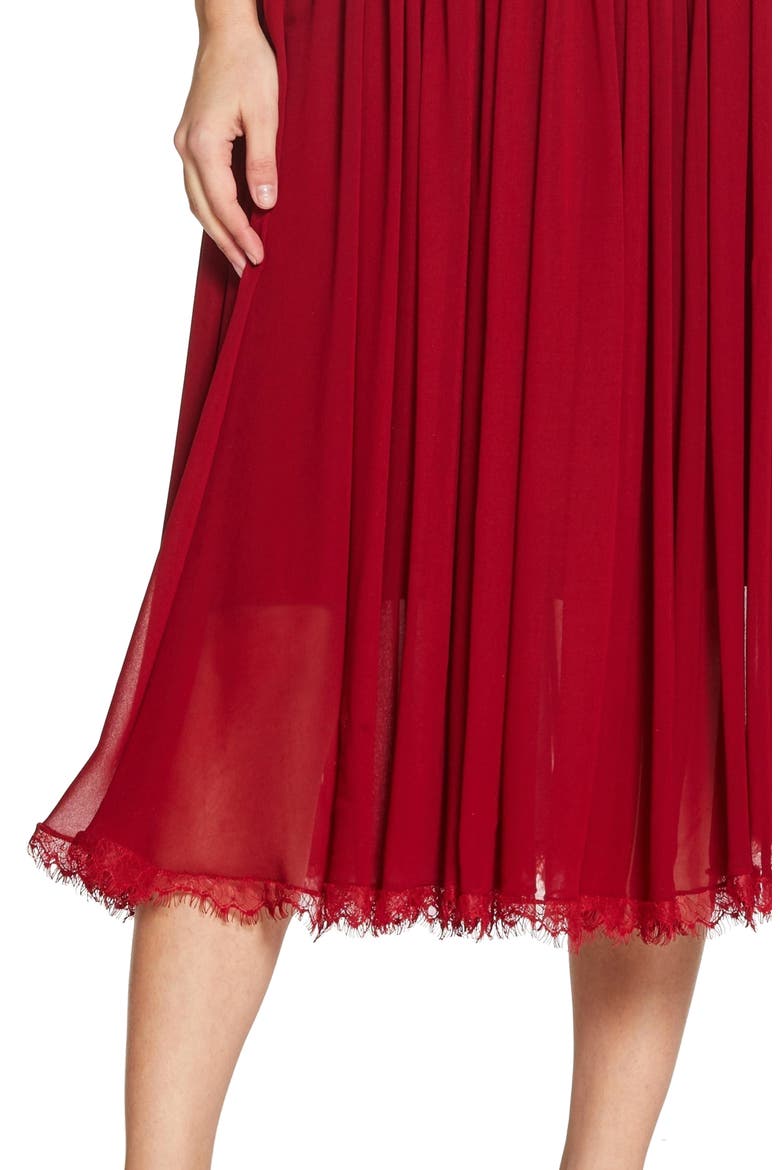 Alicia Mixed Media Midi Dress, Alternate, color, GARNET