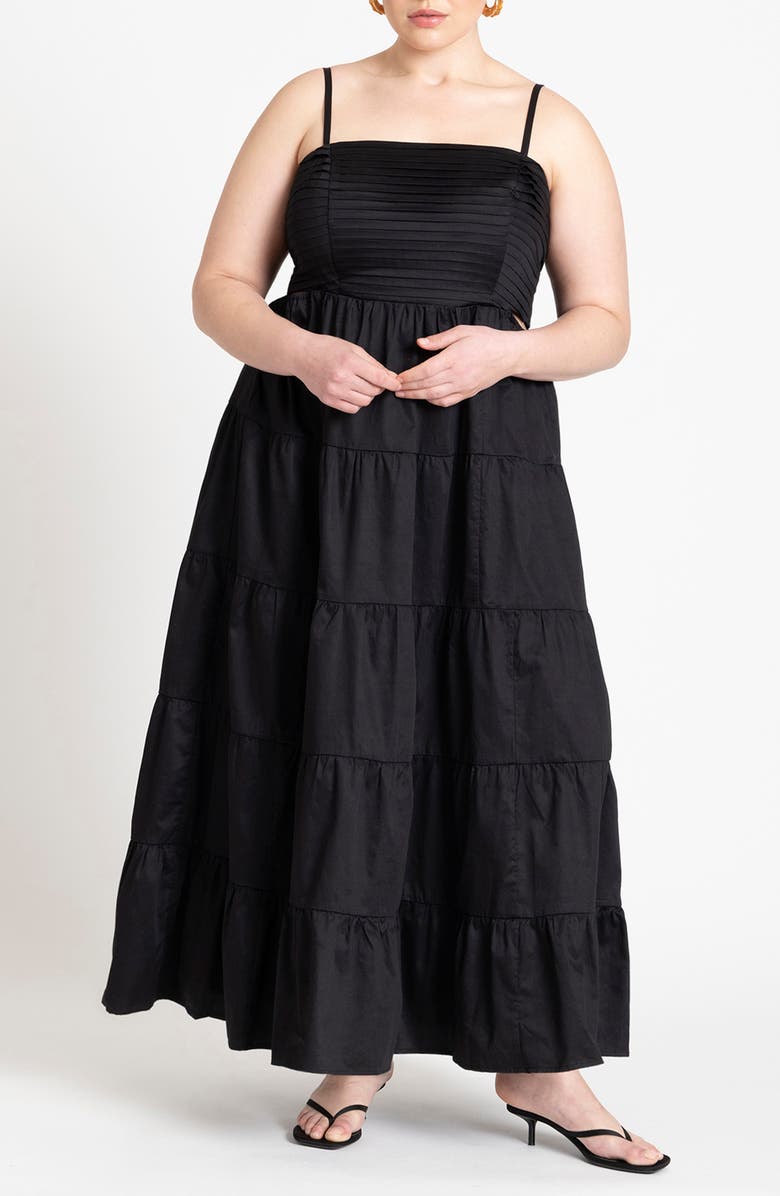 ELOQUII Pintuck Cutout Tiered Maxi Sundress, Main, color, 