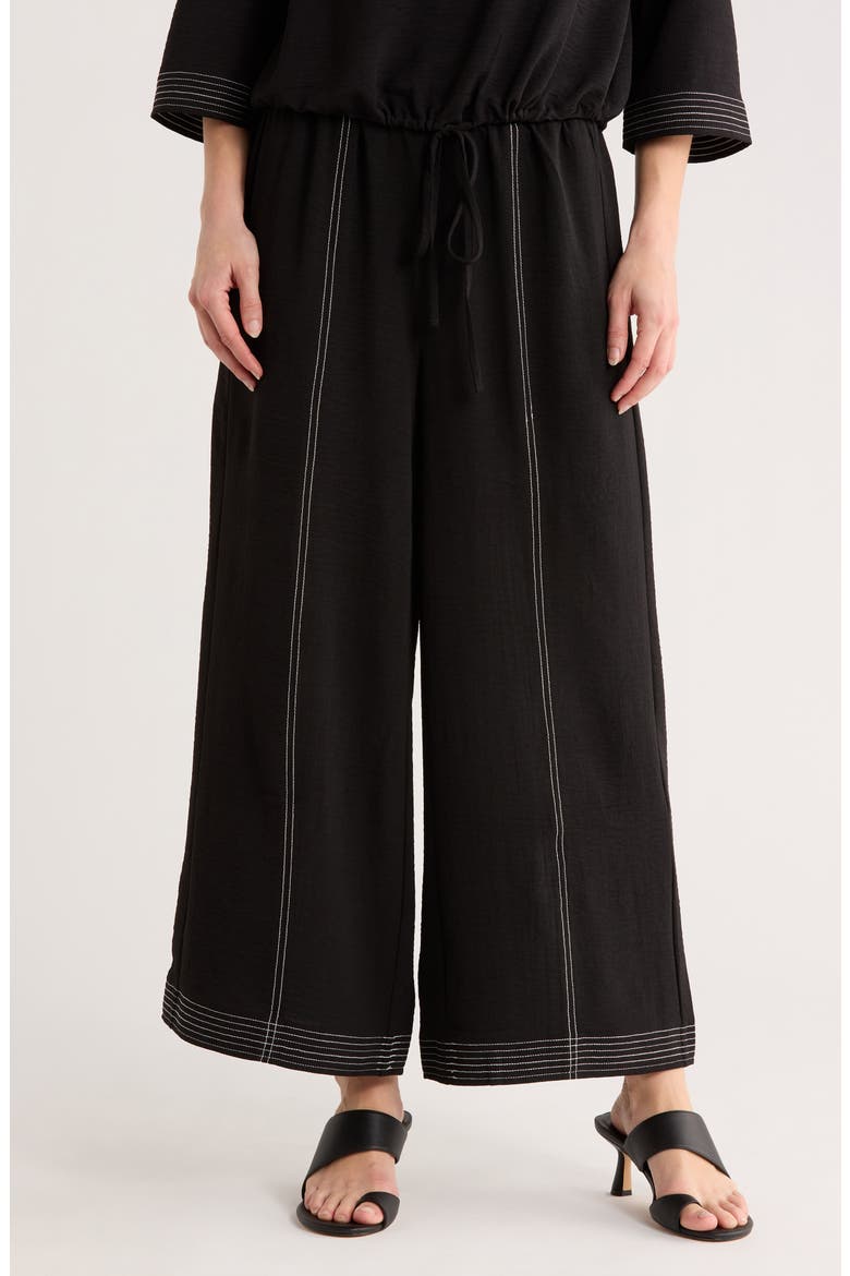 Contrast Stitch Wide Leg Pants, Main, color, BLACK/ IVORY