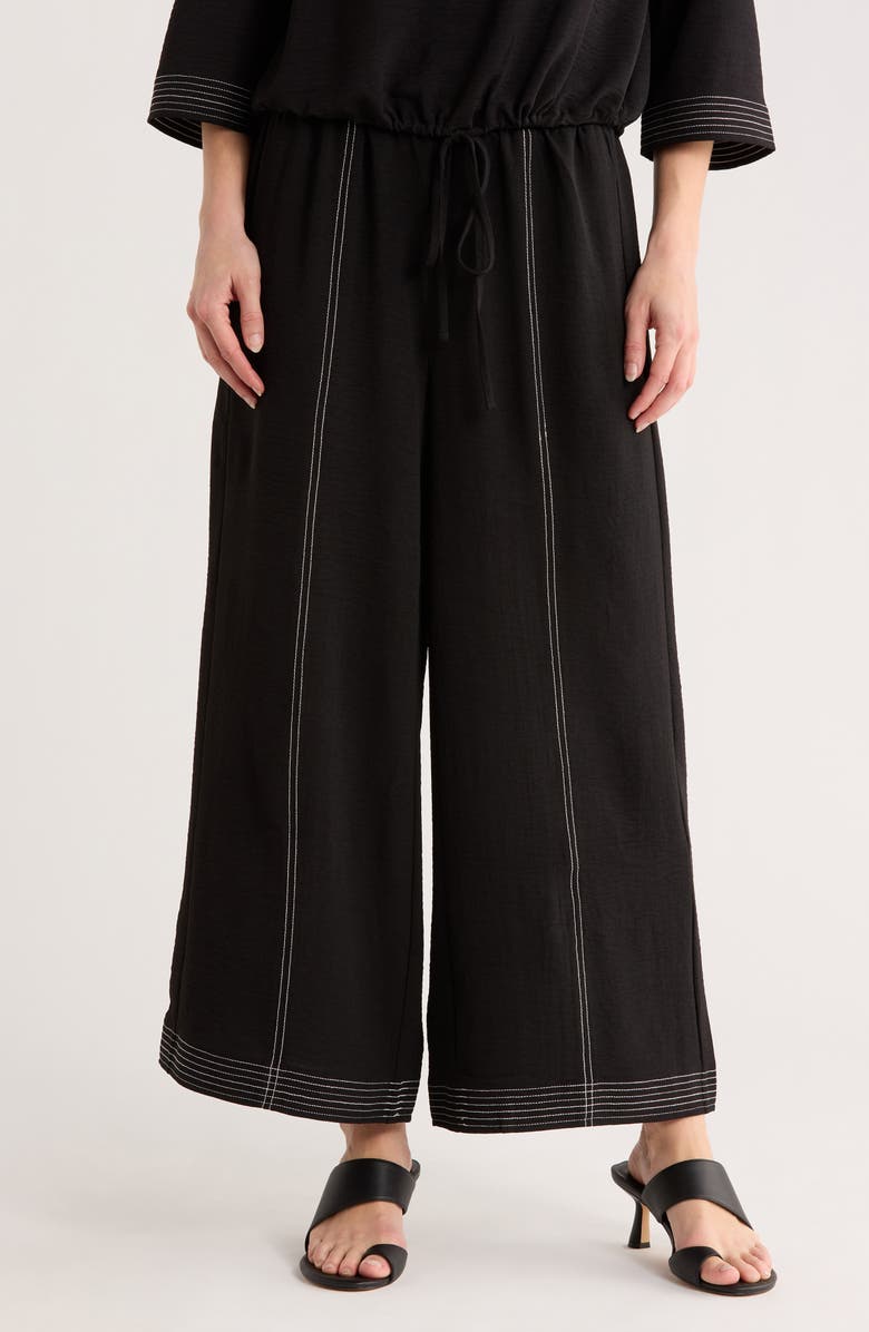 Adrianna Papell Contrast Stitch Wide Leg Pants, Main, color, Black/ Ivory