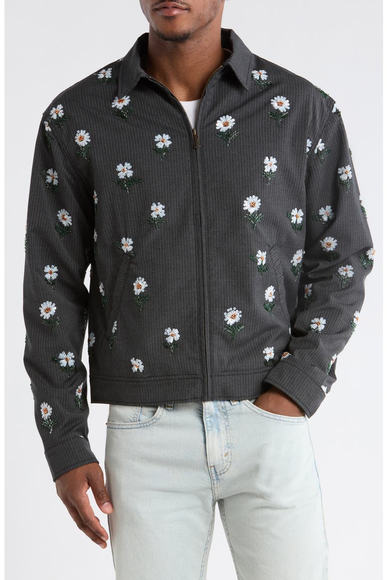 Floral Sequin Pinstripe Jacket, Alternate, color, BLACK
