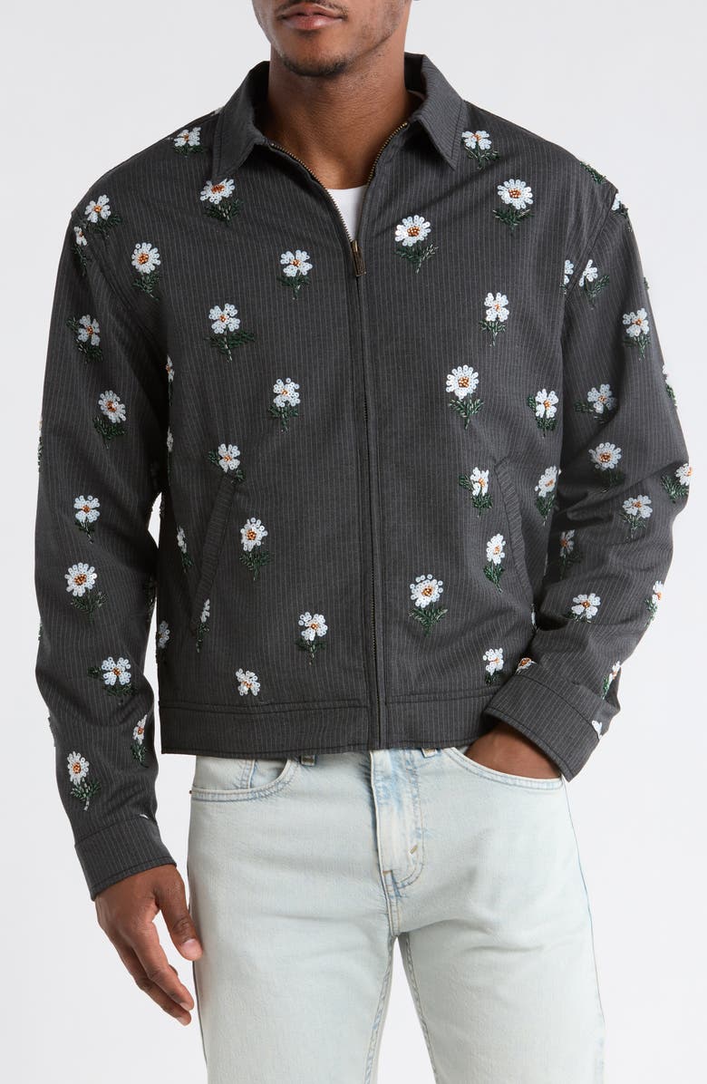 HONOR THE GIFT Floral Sequin Pinstripe Jacket, Alternate, color, Black