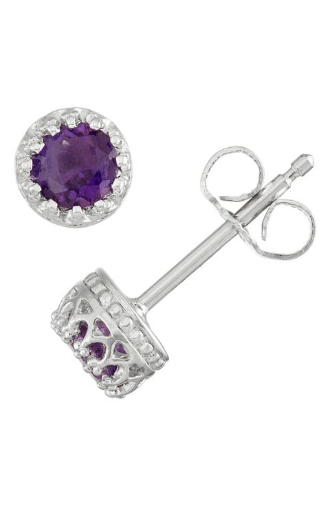 Sterling Silver Stone Crown Stud Earrings