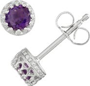 FZN Sterling Silver Stone Crown Stud Earrings