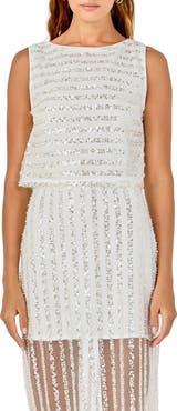 Endless Rose Sequin Stripe Sleeveless Mesh Top