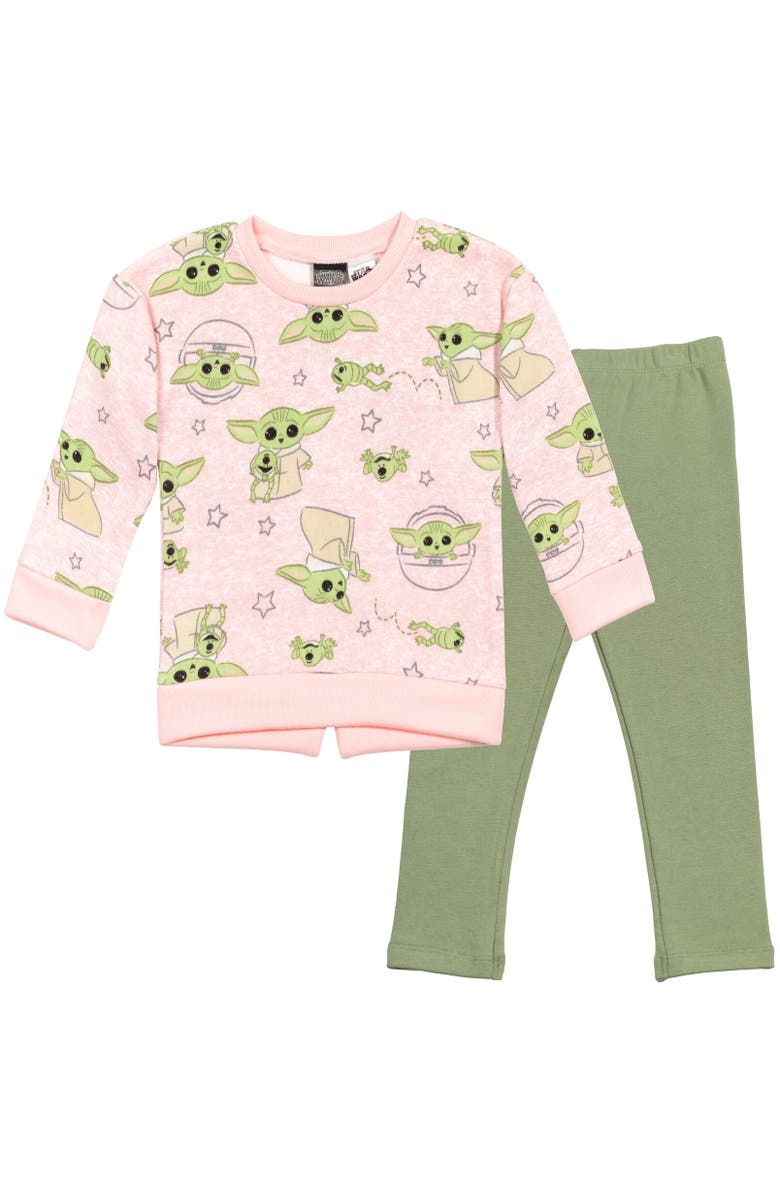 Star Wars Baby Yoda The Mandalorian Sweatshirt & Leggings Set, Main, color, Pink/Green