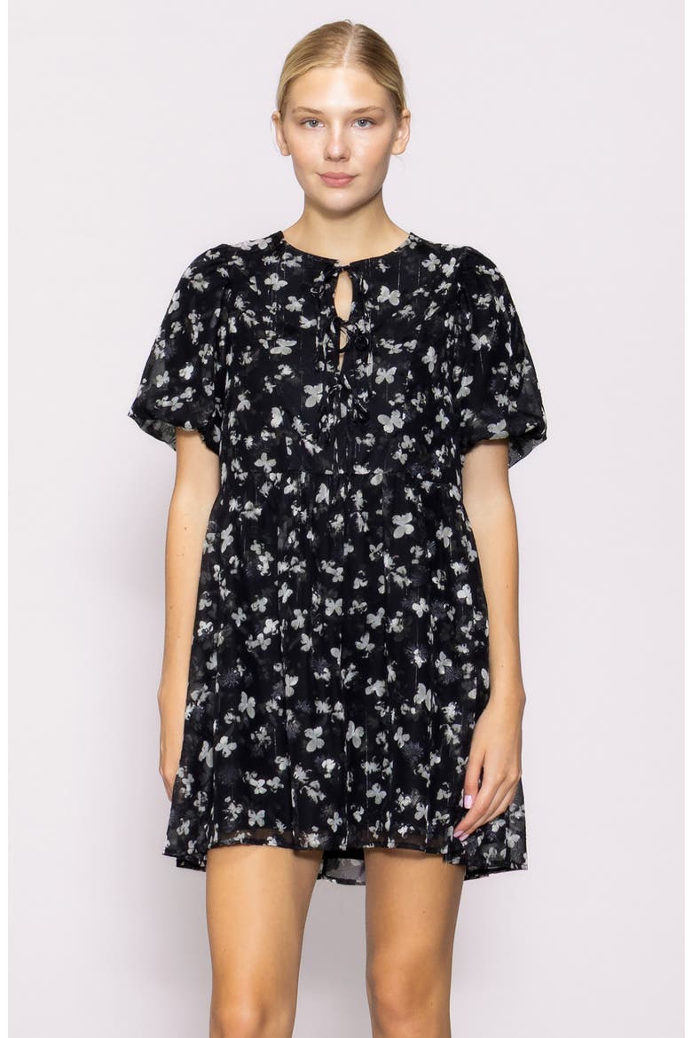 Butterfly Print Bubble Sleeve Minidress, Alternate, color, BLACK MULTI
