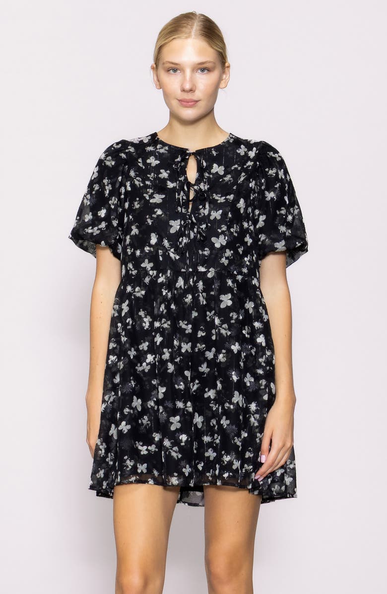 MELLODAY Butterfly Print Bubble Sleeve Minidress, Alternate, color, Black Multi
