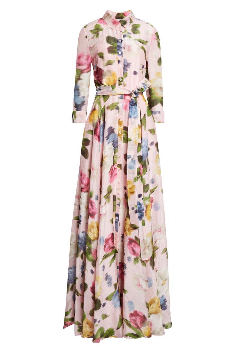 Blurred Rose Print Linen & Silk Trench Gown, Alternate, color, ROSEWATER MULTI