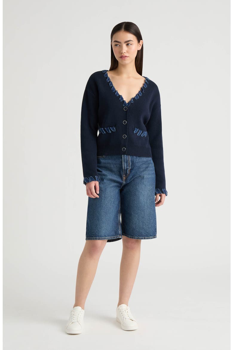 Denim Trim Cardigan Sweater, Alternate, color, NAVY