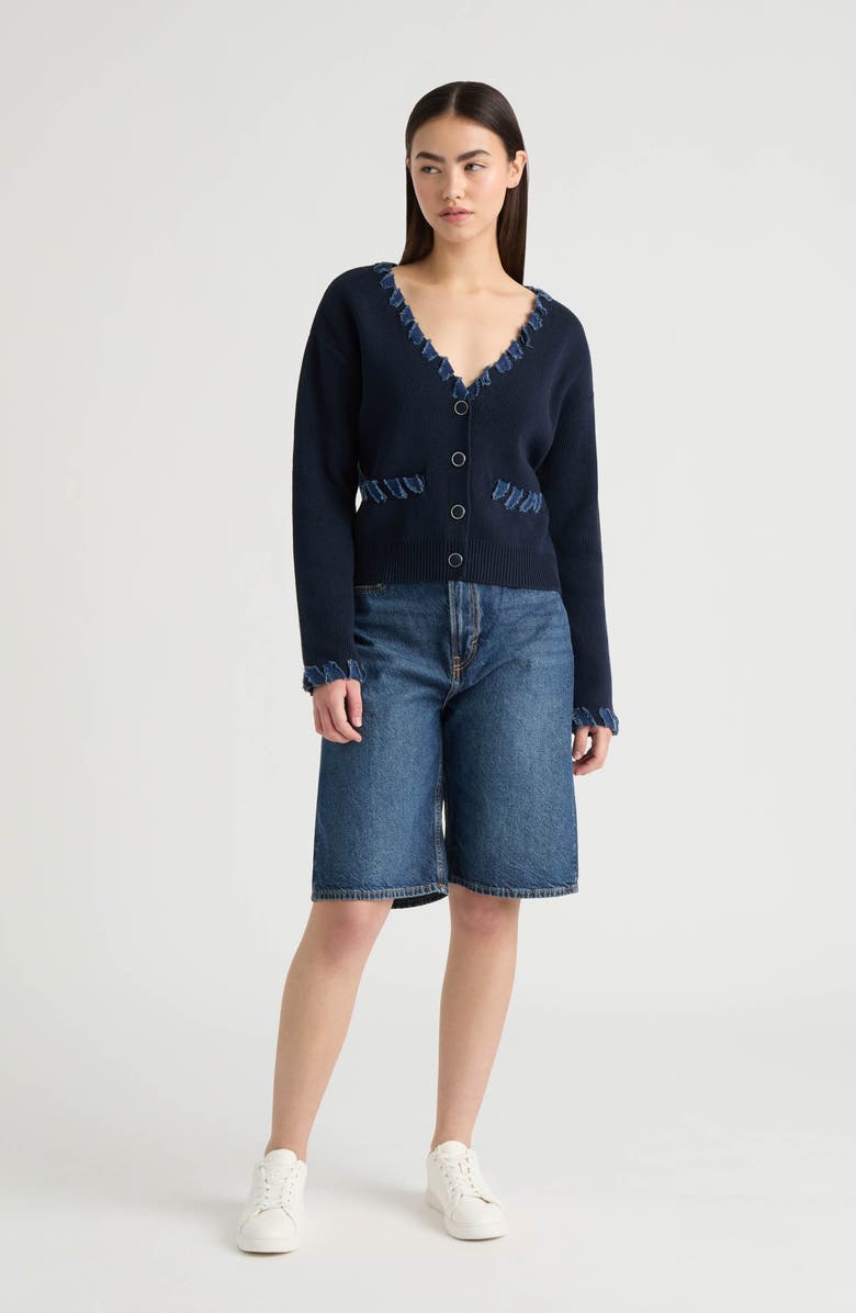 NVLT Denim Trim Cardigan Sweater, Alternate, color, Navy