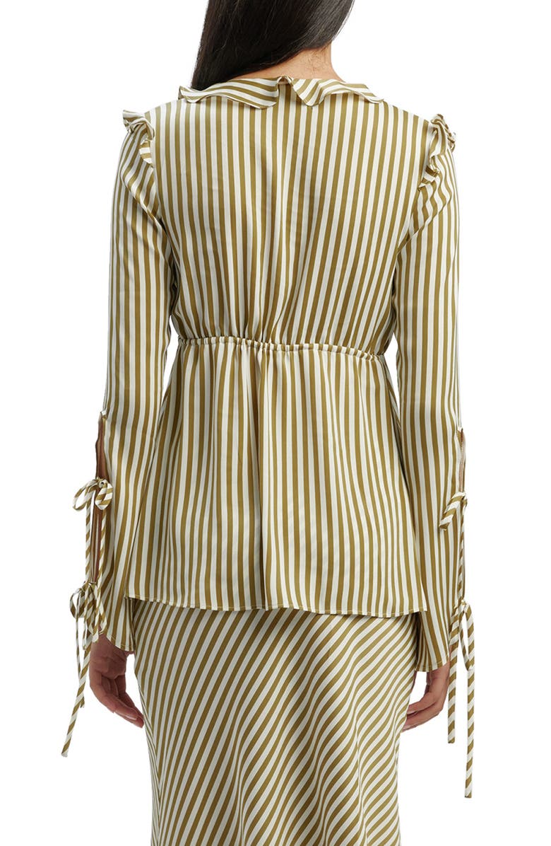 Bardot Dhalia Stripe Frill Tie Front Top, Alternate, color, Green Stripe