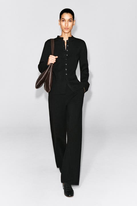 Merino Wool Blend Straight-Leg Pants