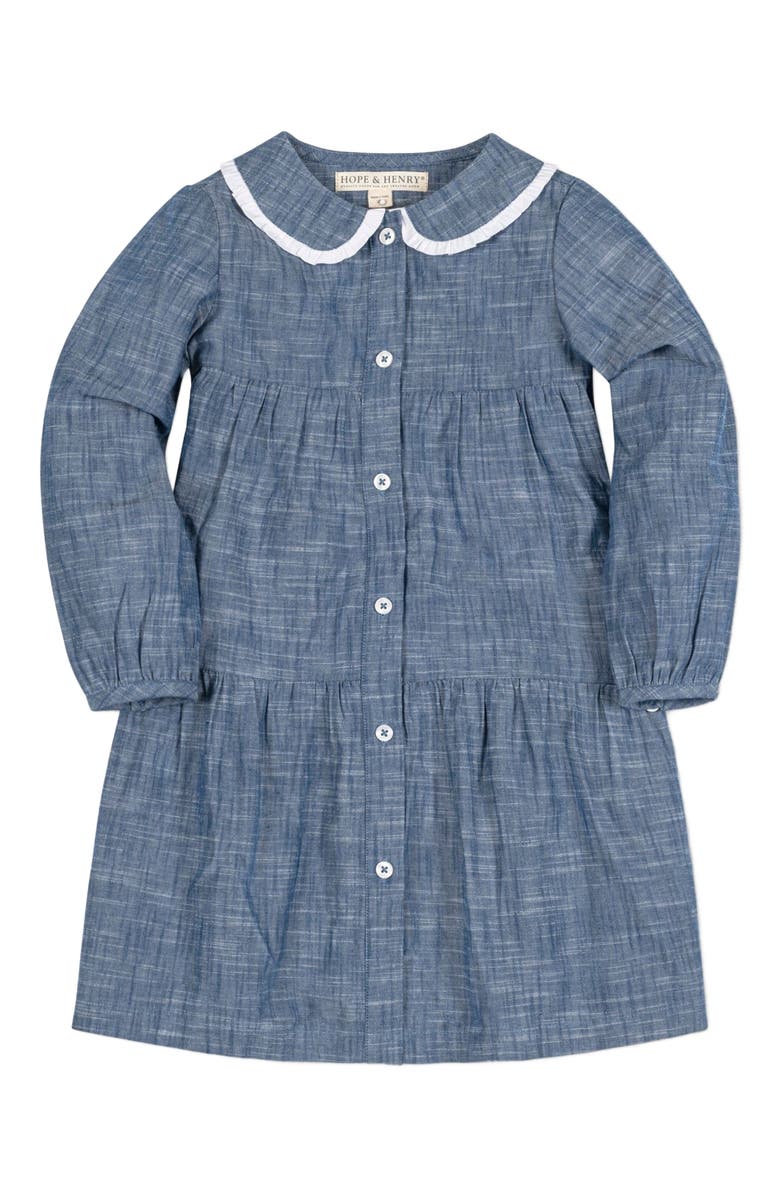 Hope & Henry Girls' Organic Button Front Chambray Dress, Toddler, Alternate, color,