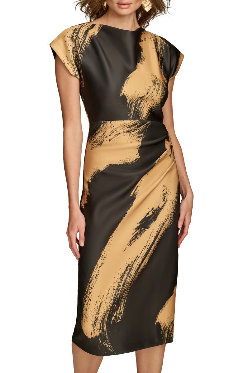 Donna Karan New York Pleated Sheath Cocktail Dress, Alternate, color, Black/ Gold