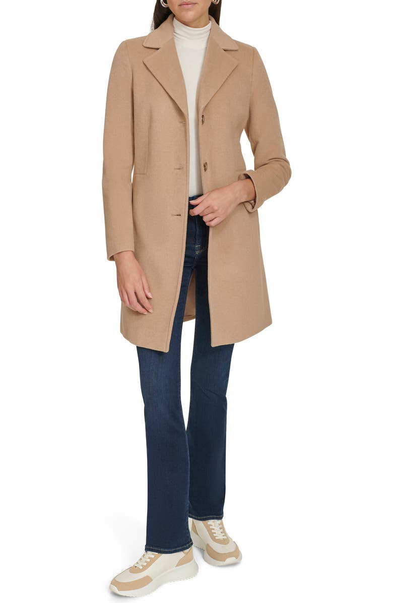 Calvin Klein Notch Wool Blend Coat, Alternate, color, Camel