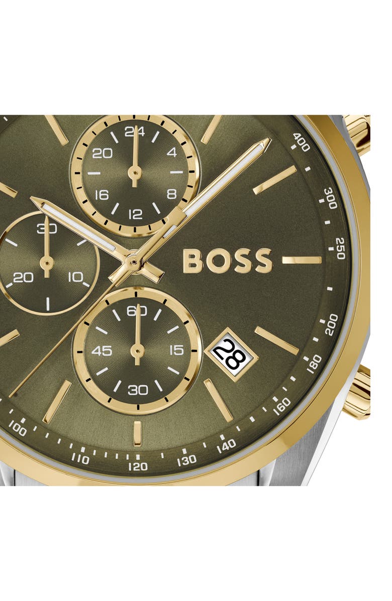 BOSS Grand Prix Bracelet Watch, 44.5mm, Alternate, color, Olive Green