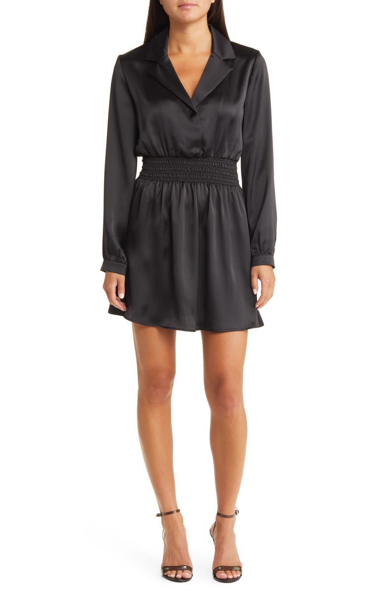 Steve Madden Long Sleeve Satin Mini Shirtdress, Main, color,