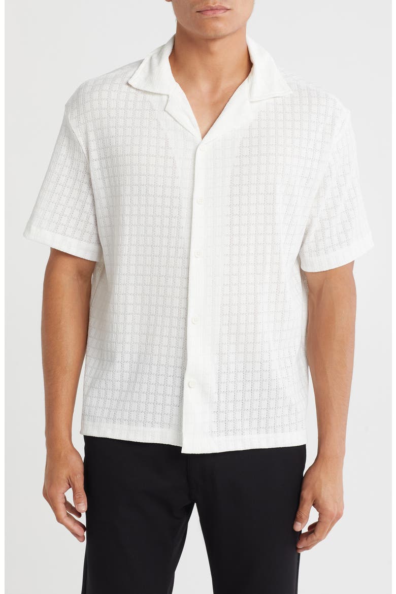 Textured Short Sleeve Button-Up Shirt, Main, color, WHITE