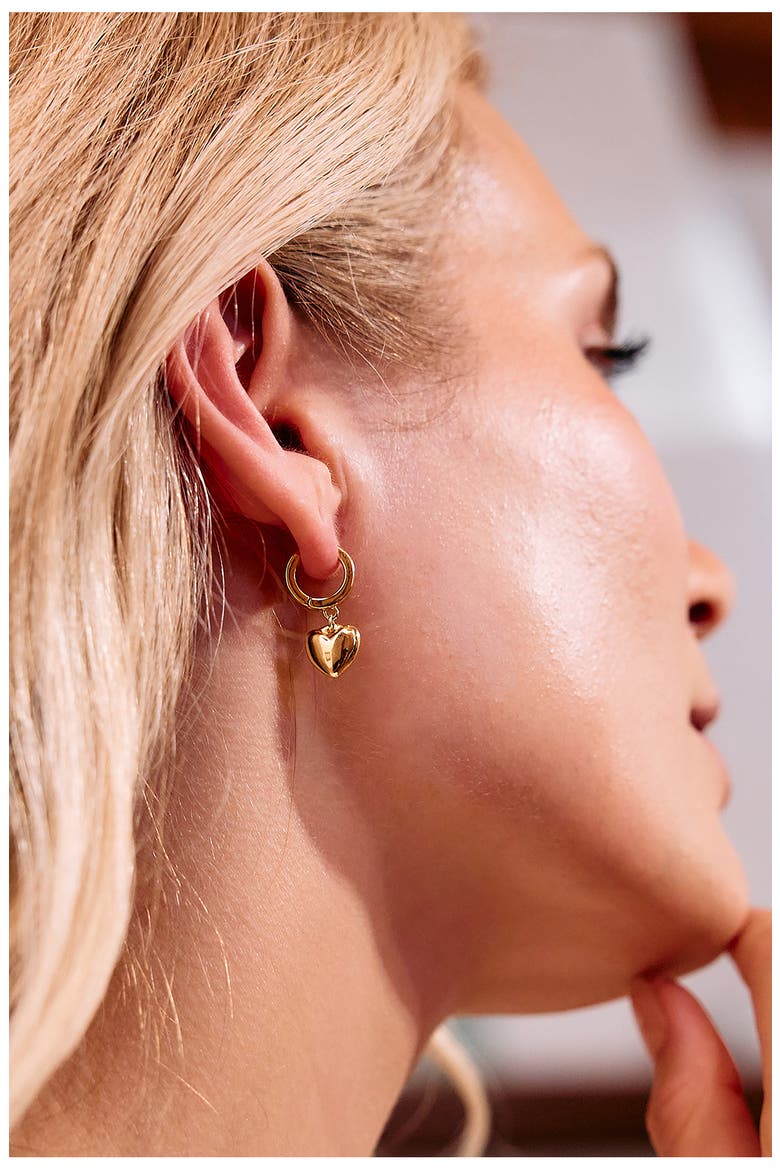 Ruby Heart Drop Huggie Hoop Earrings, Alternate, color, GOLD
