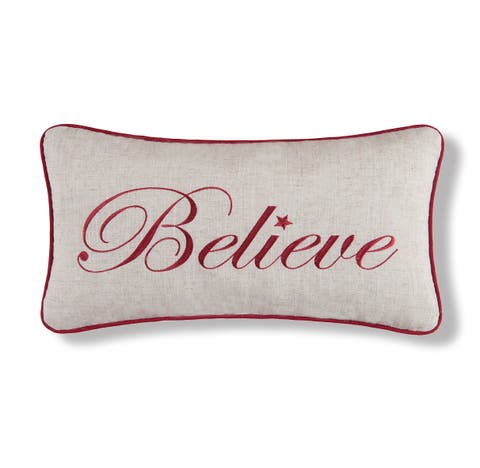 "Believe" Cursive Script Cotton Blend Christmas Mini Accent Pillow 10" x 18.5"