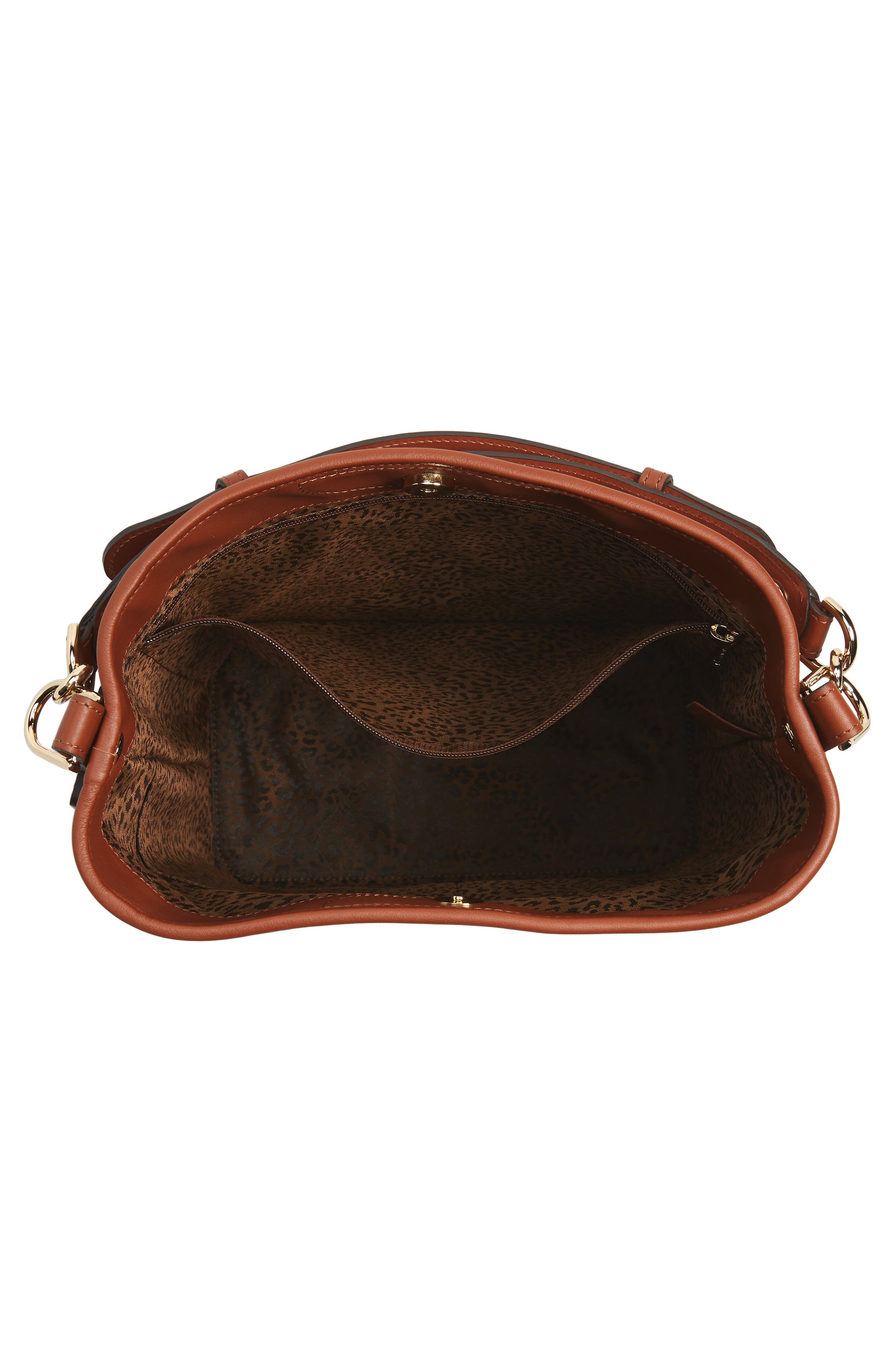 Mademoiselle Perforated Calfskin Leather Bucket Bag, Alternate, color, COGNAC