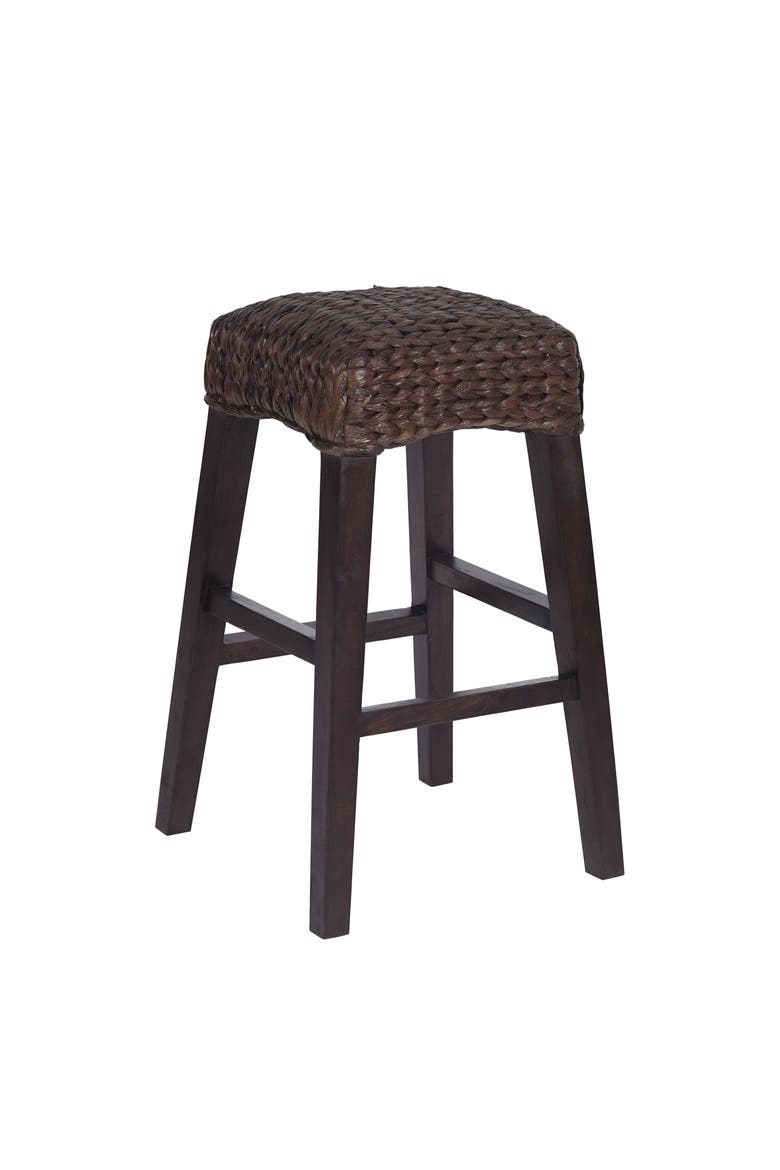 Maui Hyacinth/Wood Backless Stool, Woven Seat with Natural Wood Frame, Main, color, Dark Brown (29.5" Bar Stool)