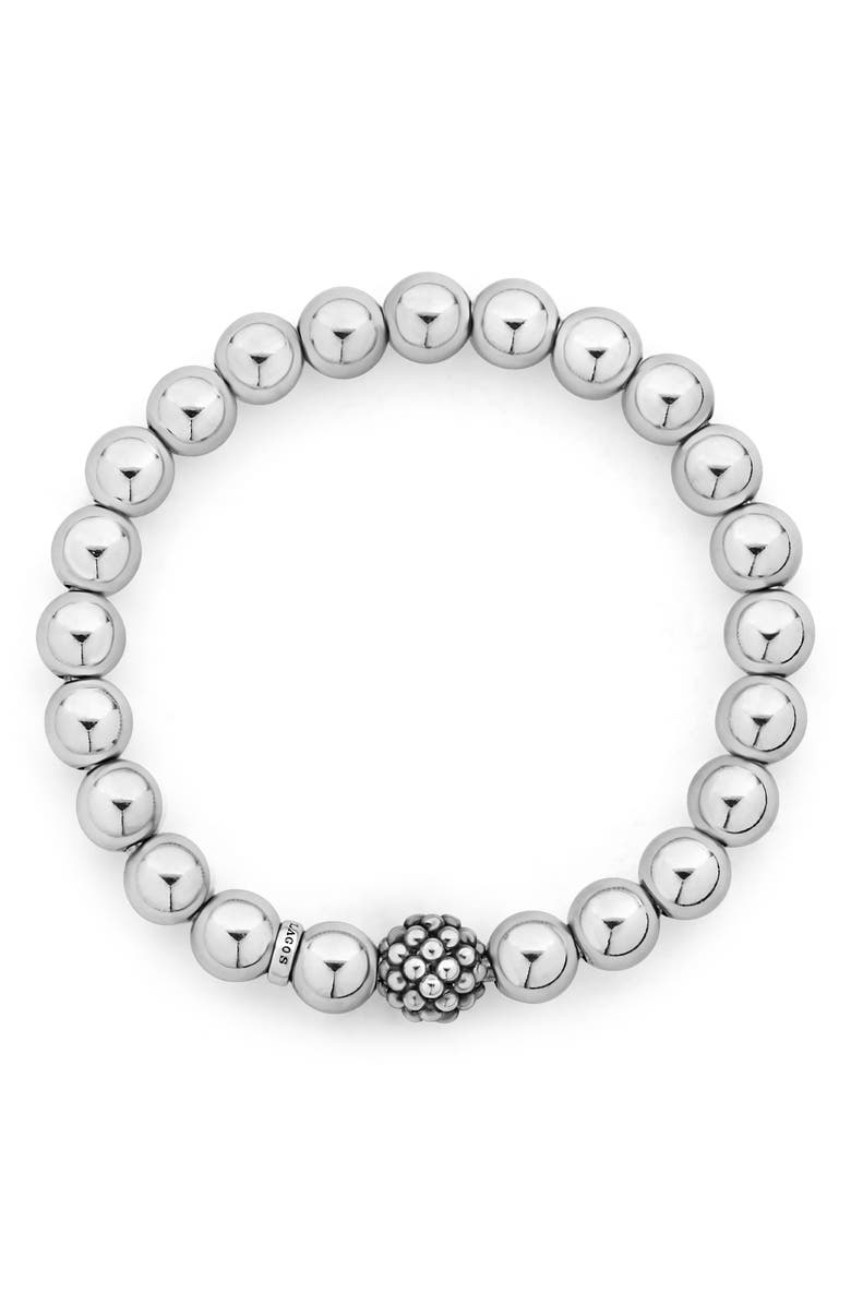 LAGOS Signature Caviar Lattice Ball Stretch Bracelet, Main, color, Silver